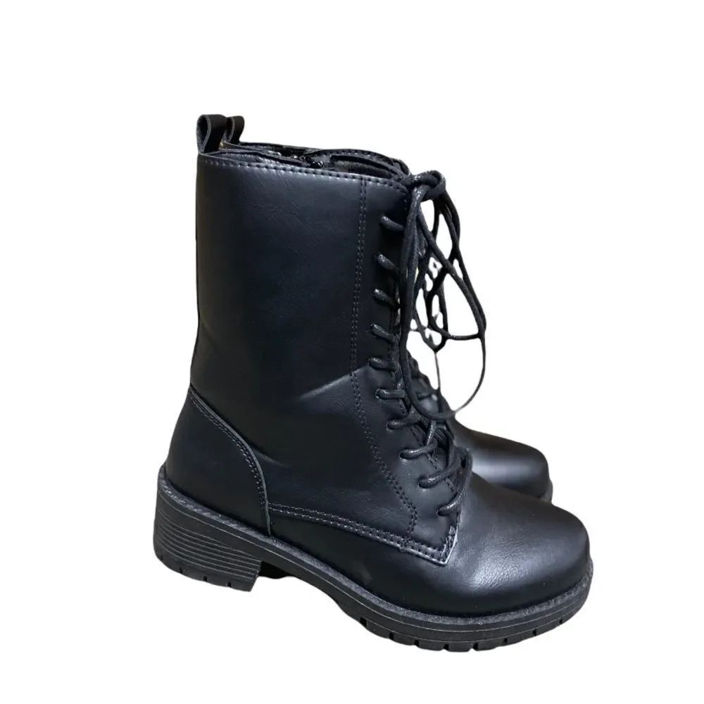 Qupid Black Faux Leather Tressa Combat Boots NEW